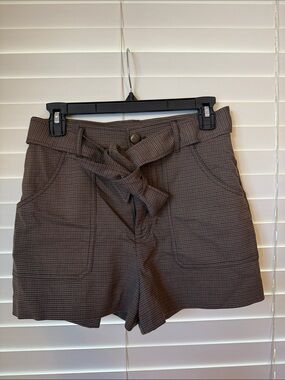 Zara High-Waist Brown Plaid Tie-Belt Shorts